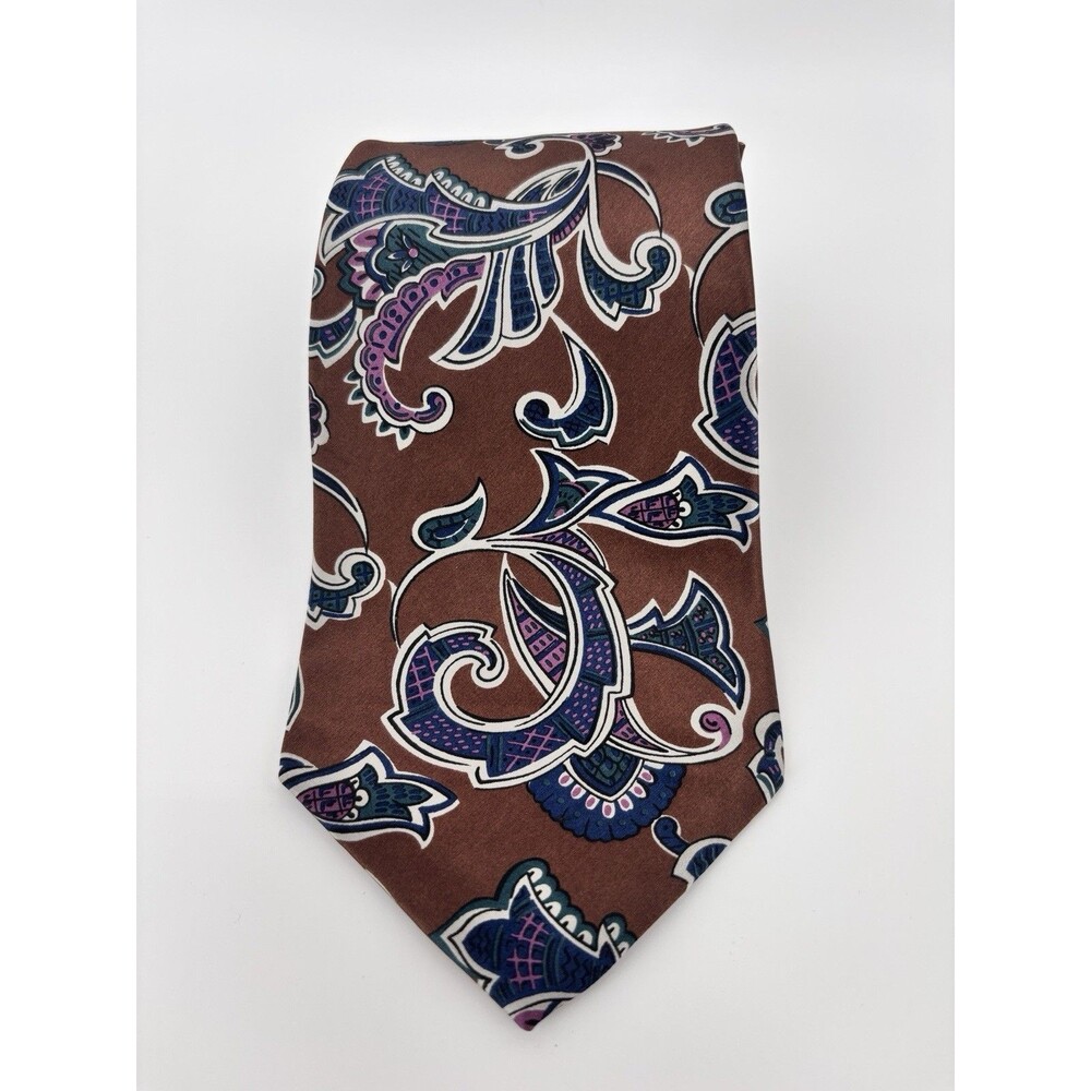 Pierre Cardin Men's All Silk Paisley Necktie Brown Blue Pink Made USA